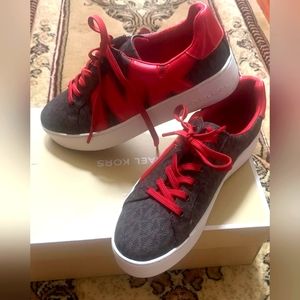 Michael Kors Red Poppy Lace up Sneakers Sz 8.5M